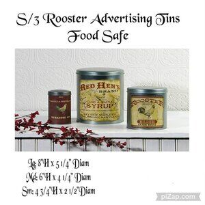 New‎ Set 3 Rooster Advertising Canister/Tins Food Safe Various Sizes
